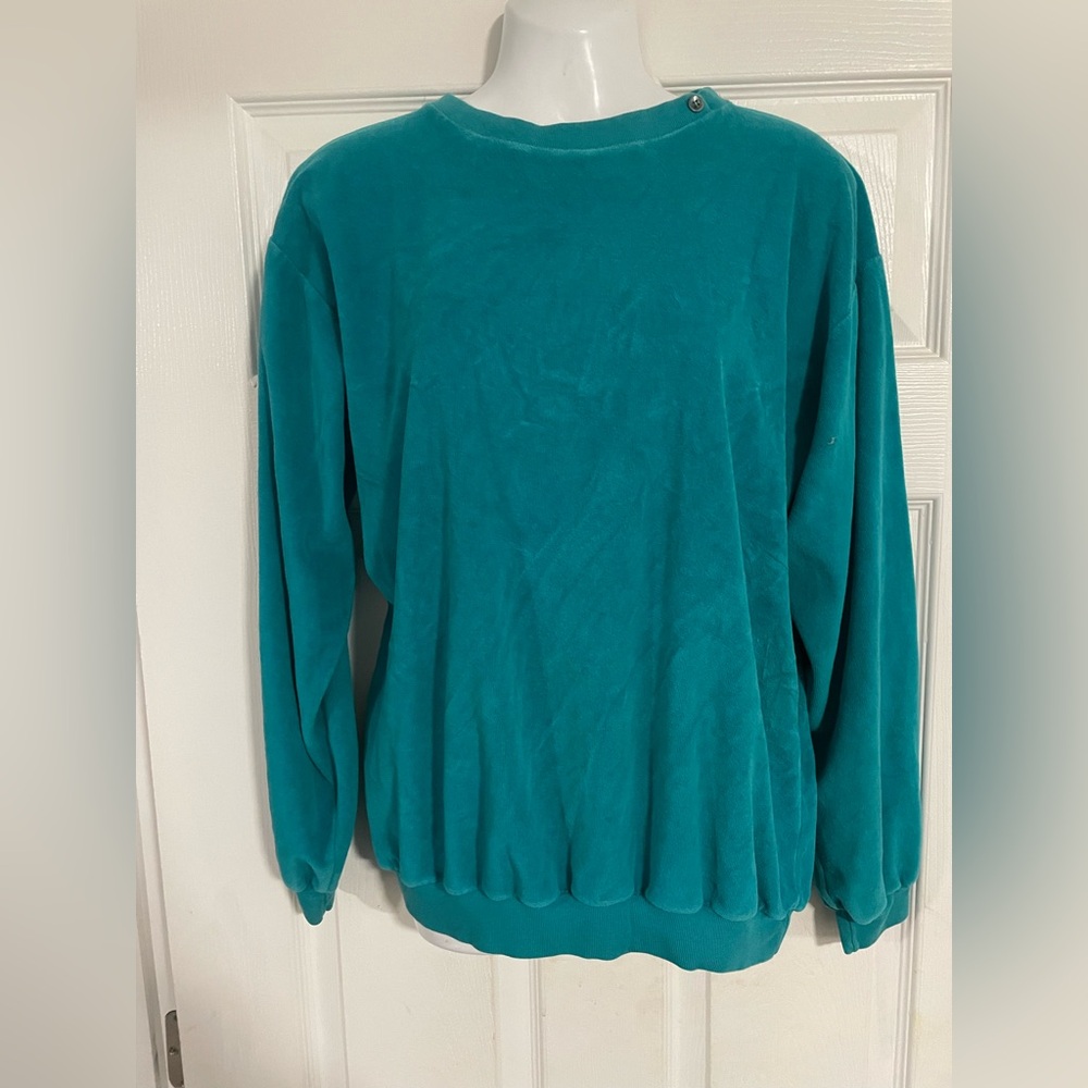 Teal Vintage Velvet Crewneck Sweatshirt by SK Sport Size L